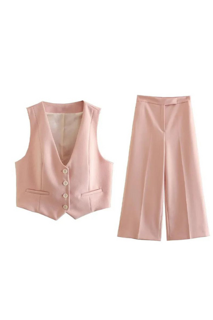 Pink Set - Vest Tank & Straight Leg Pants