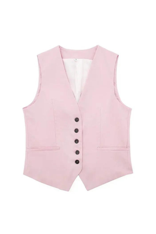 Single Breasted Waistcoat Pink Top