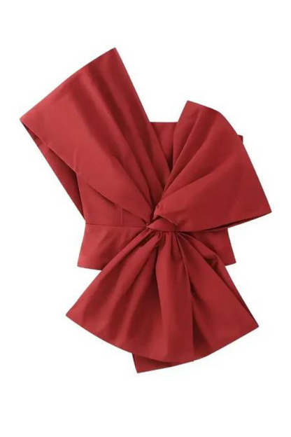 Red Bow Asymmetrical Crop Top