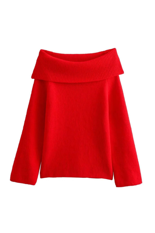 Red Off Shoulder Sweater Top