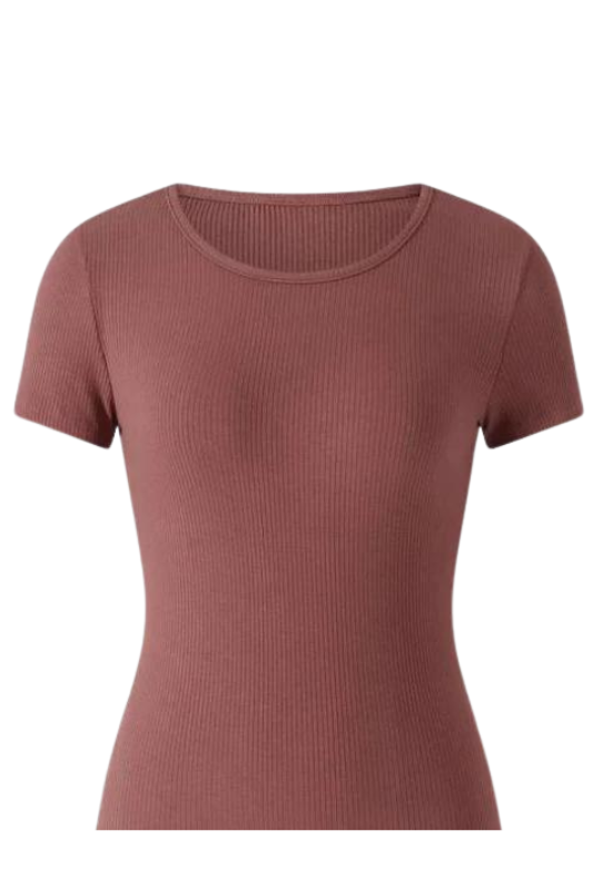 Dusty Pink Round Neck Short Sleeve T-Shirt