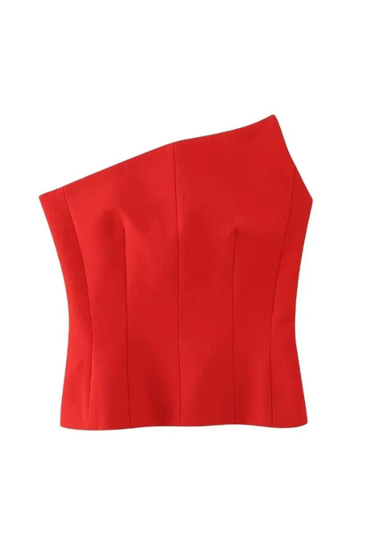 Red Asymmetrical Bustier Top