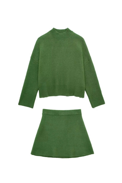 Green Set A-Line Mini Skirt & Pullover Top