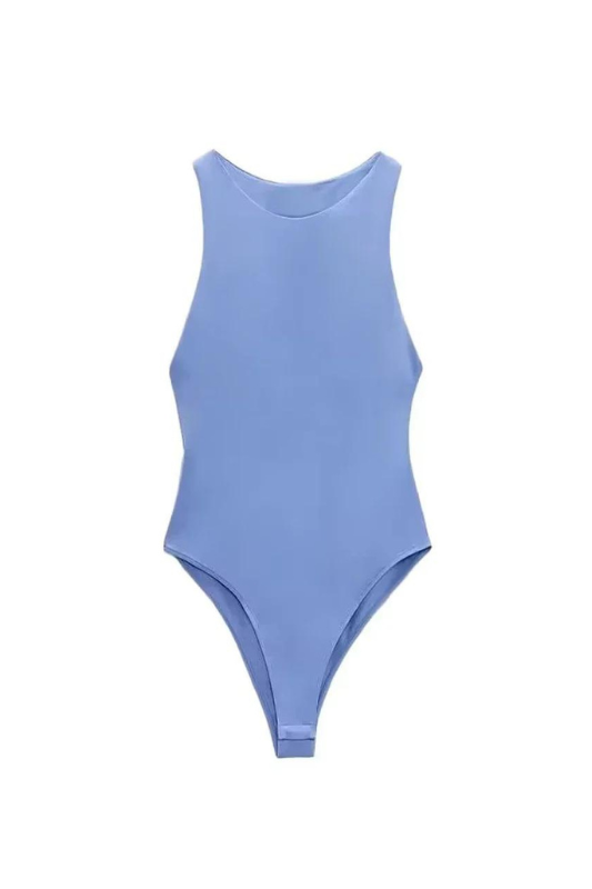 Blue Halter Neck Bodysuit