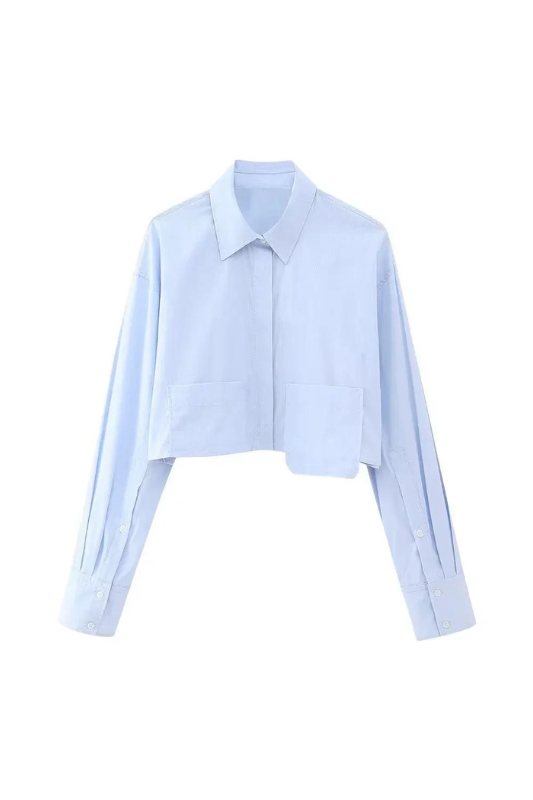 Light Blue Cropped Button Up Top