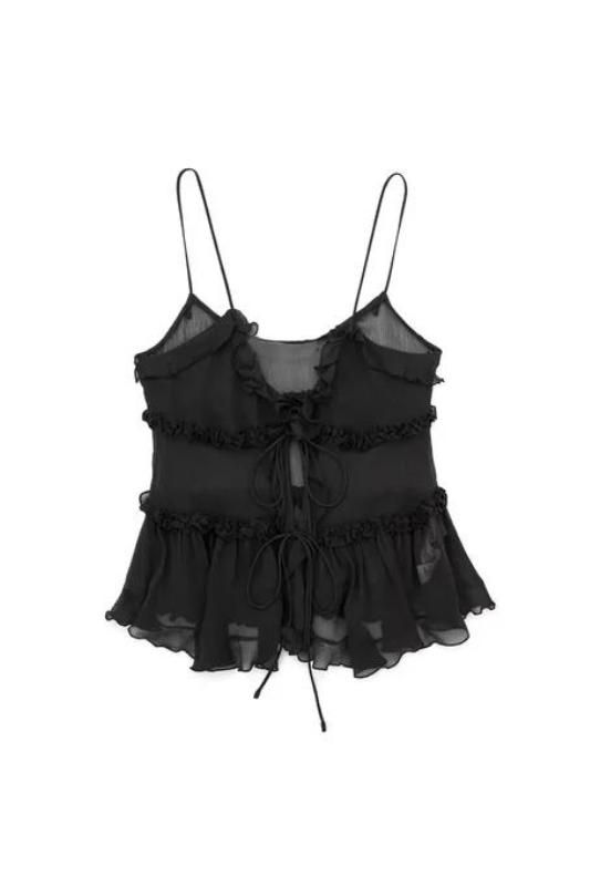 Black Ruffled Front Tied Semi-sheer Cami