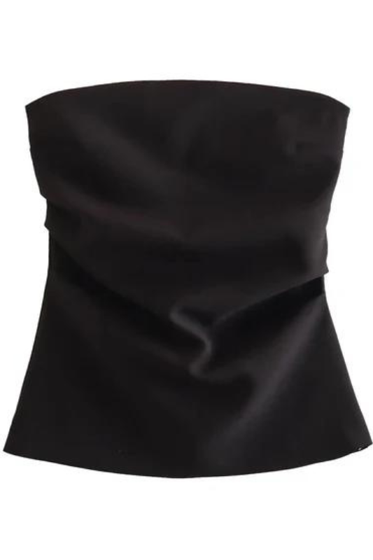 Black Strapless Ruched Blouse