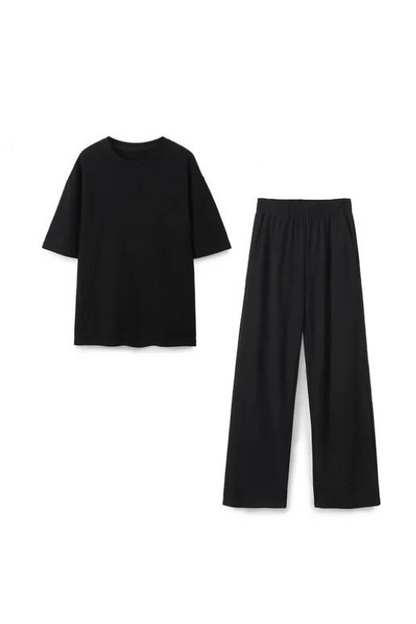 Black Solid Basic T-Shirt & Pants Set