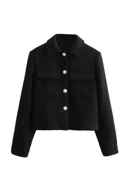 Black Flip Pocket Woolen Jacket