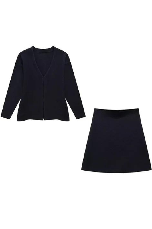 Loose Sleeve Top & Mini Skirt Black Set