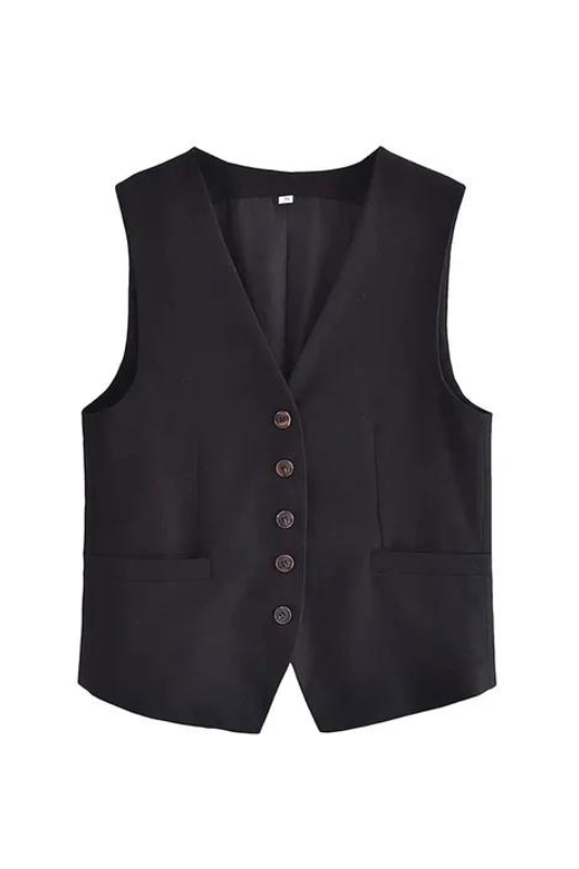 Single Breasted Waistcoat Black Top