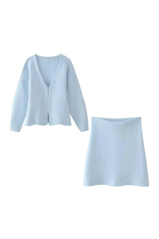 Blue Loose Sleeve Top & Mini Skirt Set