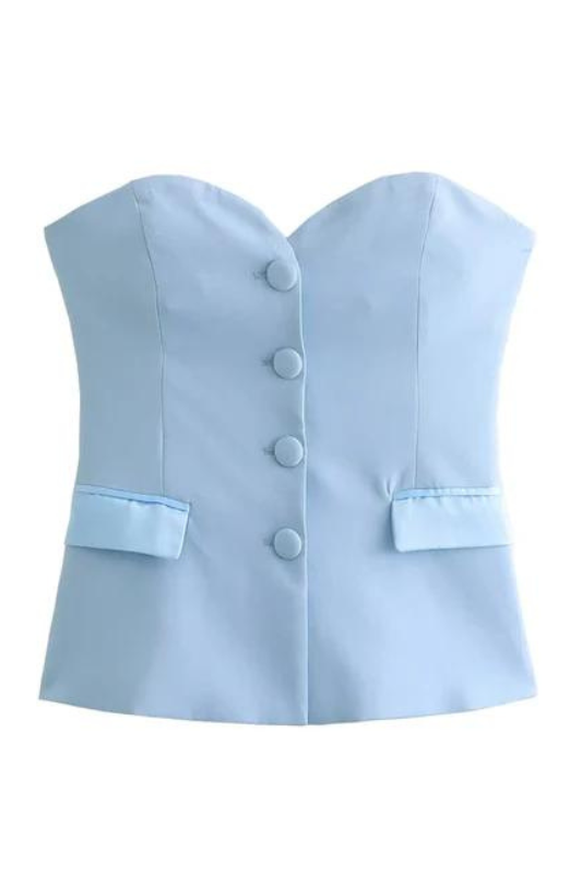 Blue Satin Bustier Corset Top