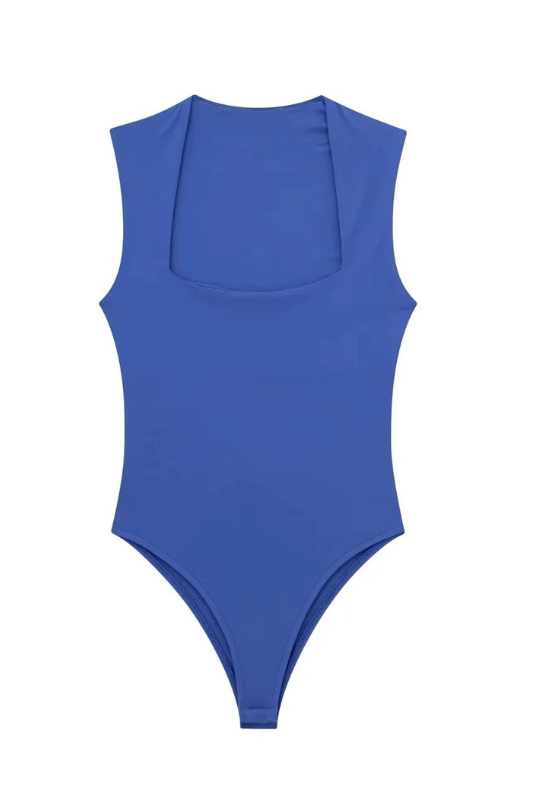 Blue Square Neck Bodysuit