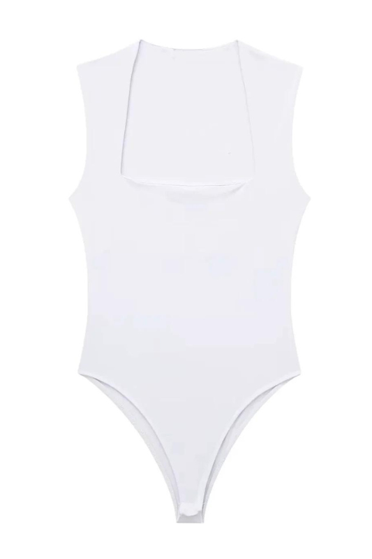 White Square Neck Bodysuit