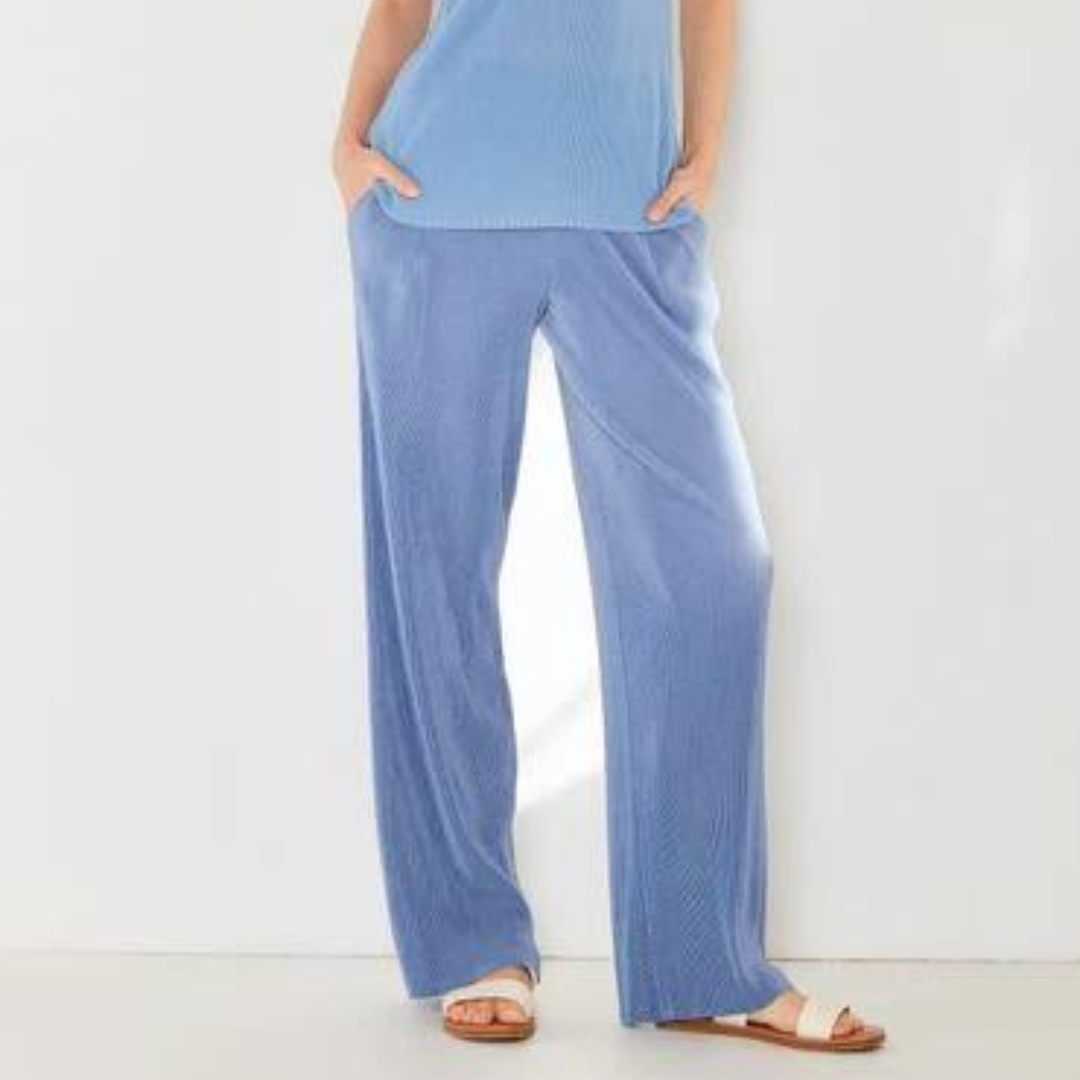 Rib Elastic-Waist Wide Leg Pants