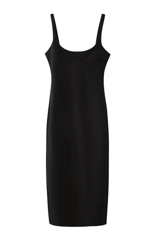 Black Back Slit Midi Dress