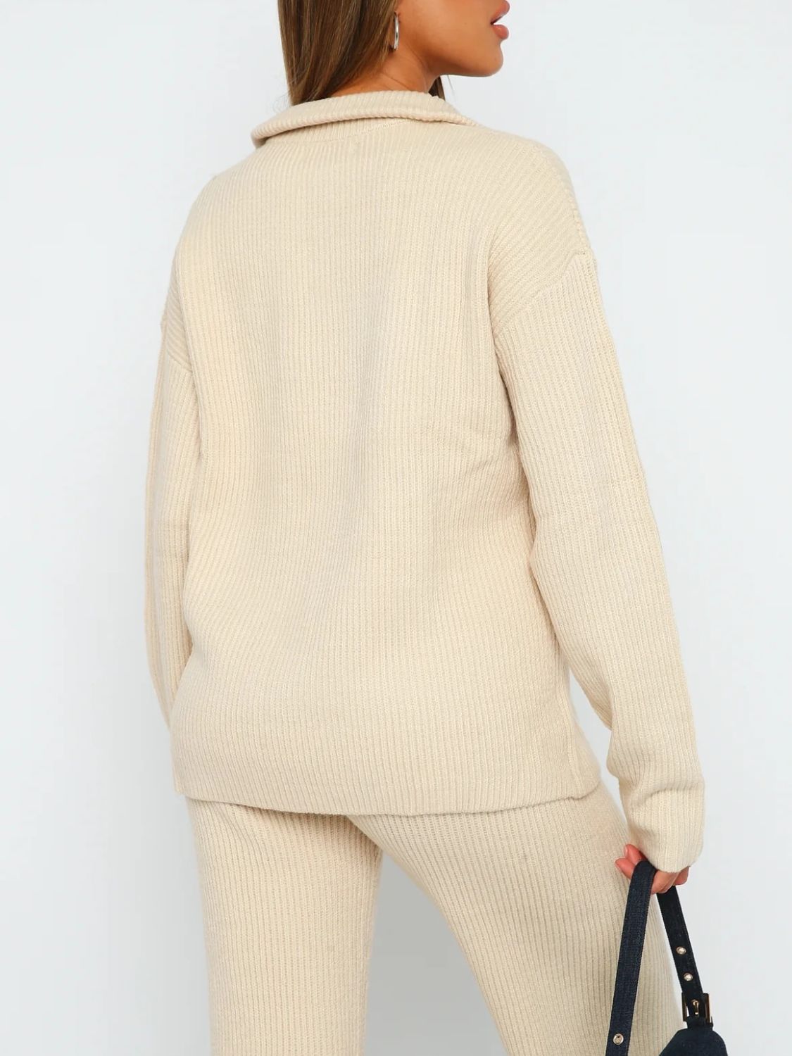 Ribbed Quarter Zip Top and Pants Set