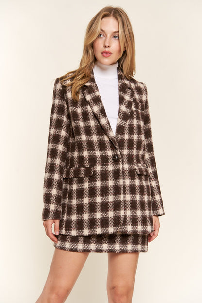 Plaid One Button Blazer