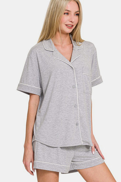 Light Gray Buttoned PJ Short Set