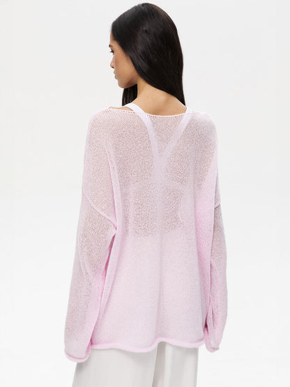 Round Neck Long Sleeve Knit Cover Up