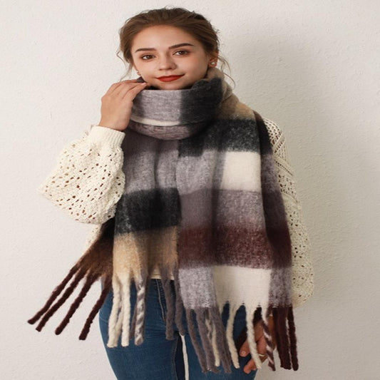 Thermal Fringe Plaid Scarf