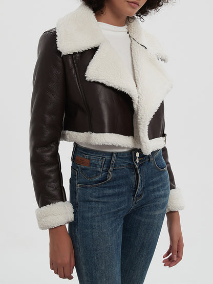 Collared Plush Cropped Jacket