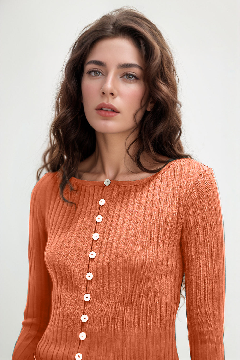 Texture Button Round Neck Top