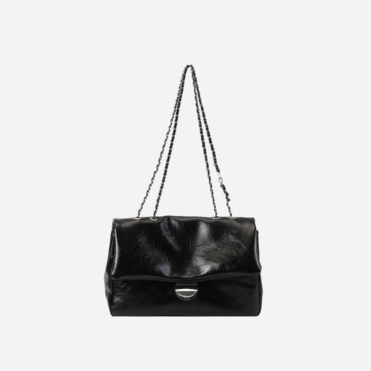 Black Textured Leather Shoulder Bag