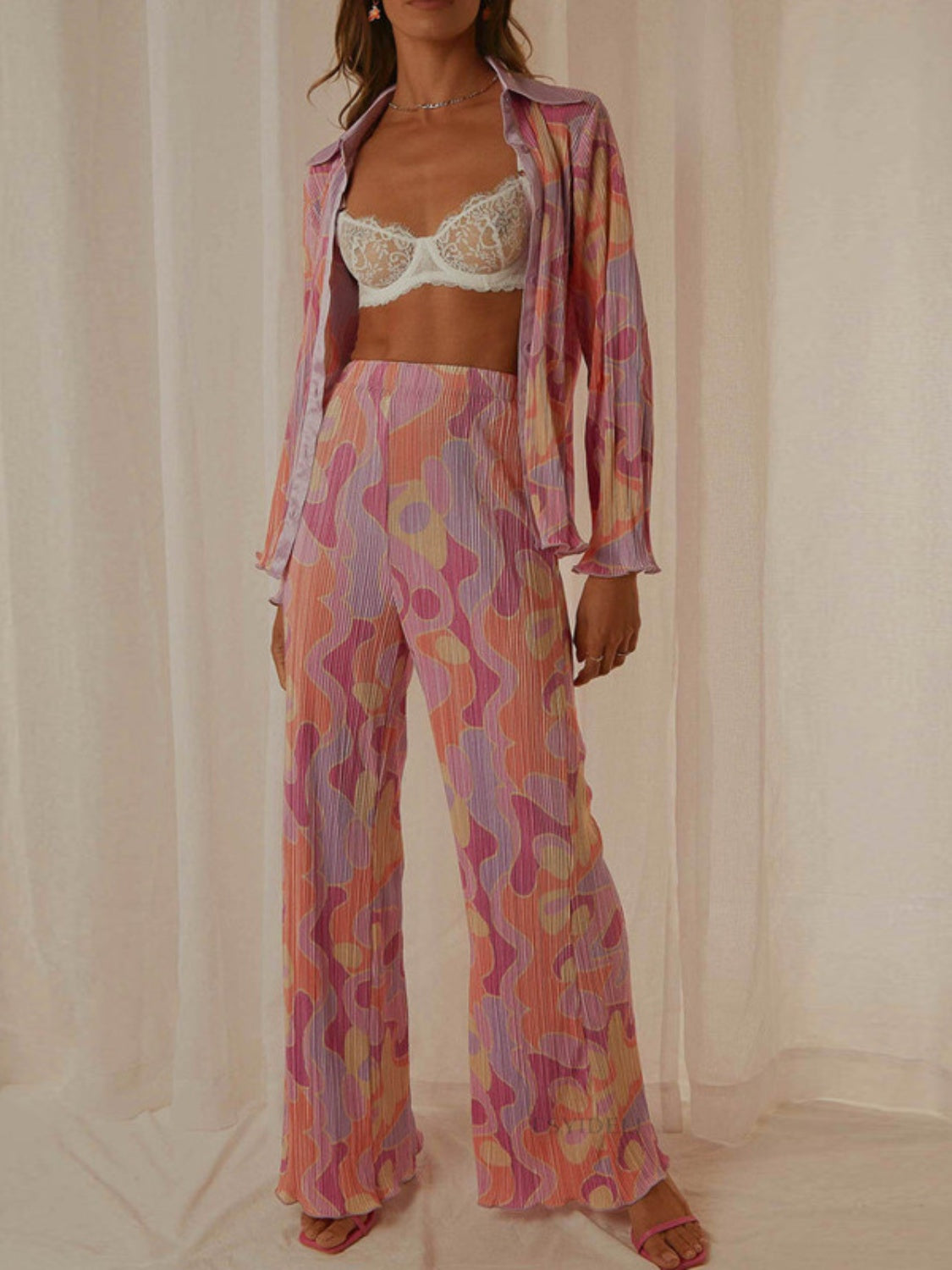 Printed Collared Top & Pants Set