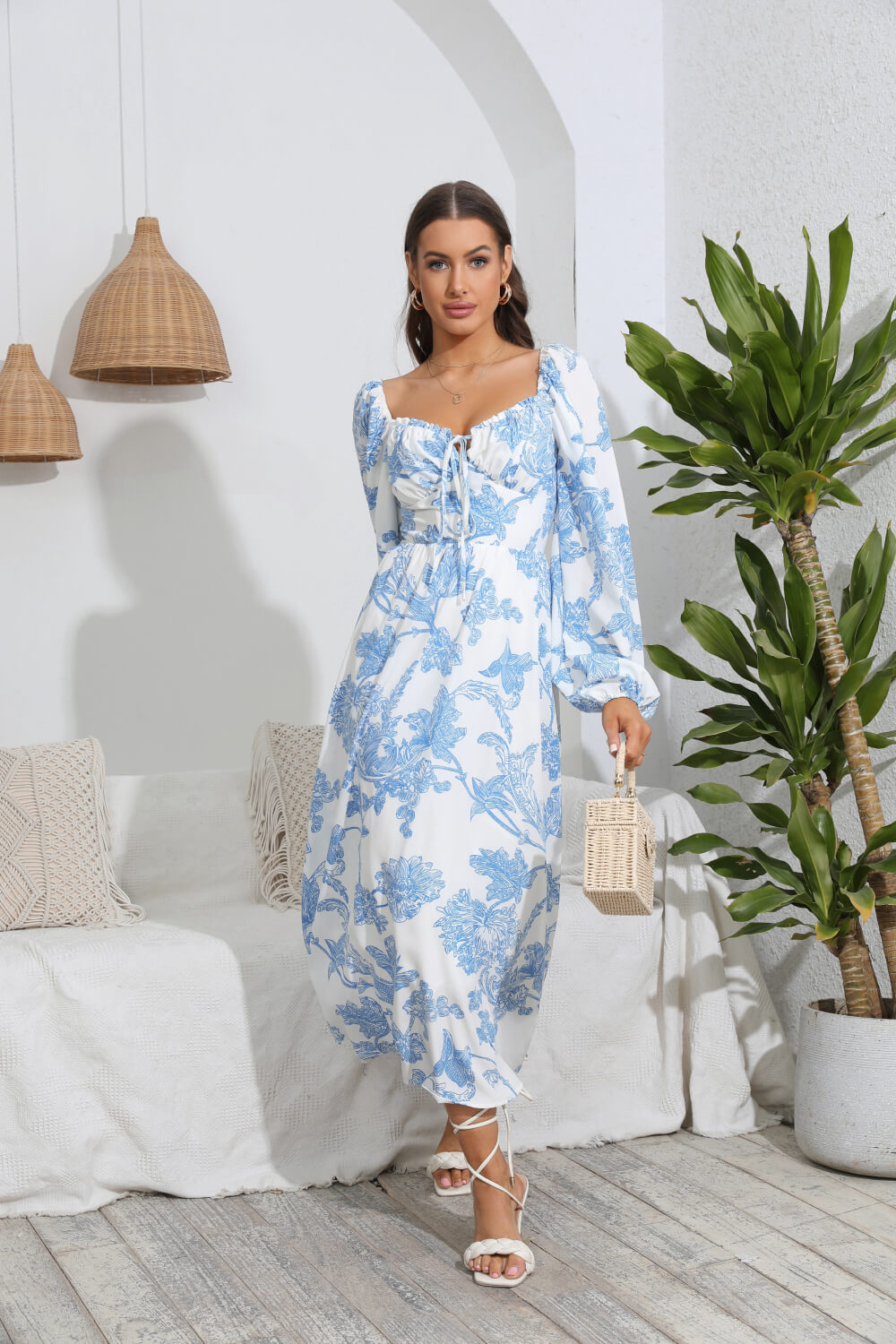 Floral Tie Front Midi Dress