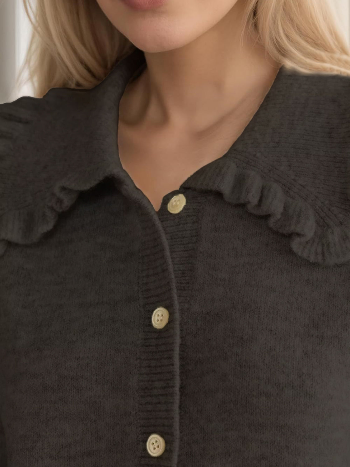 Frill Button Up Collared Cardigan