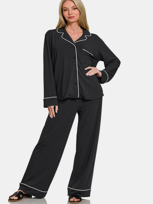 Black Buttoned PJ Set