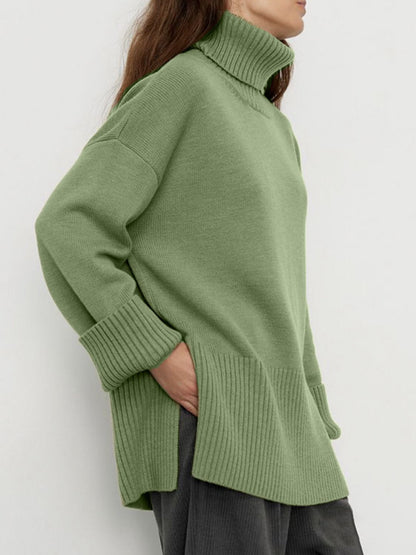 Side Slit Turtleneck Sweater