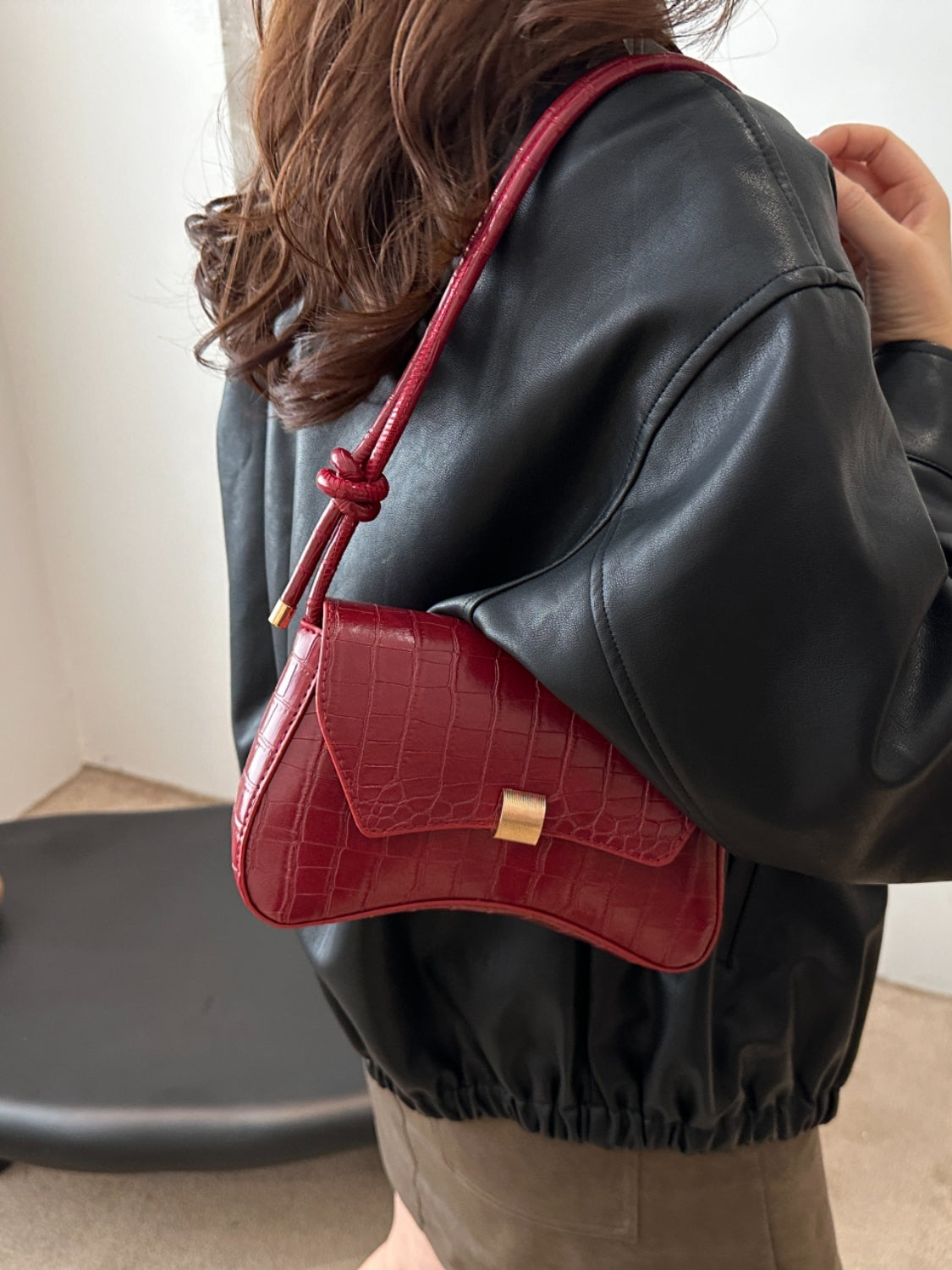 Leather Texture Crossbody Bag