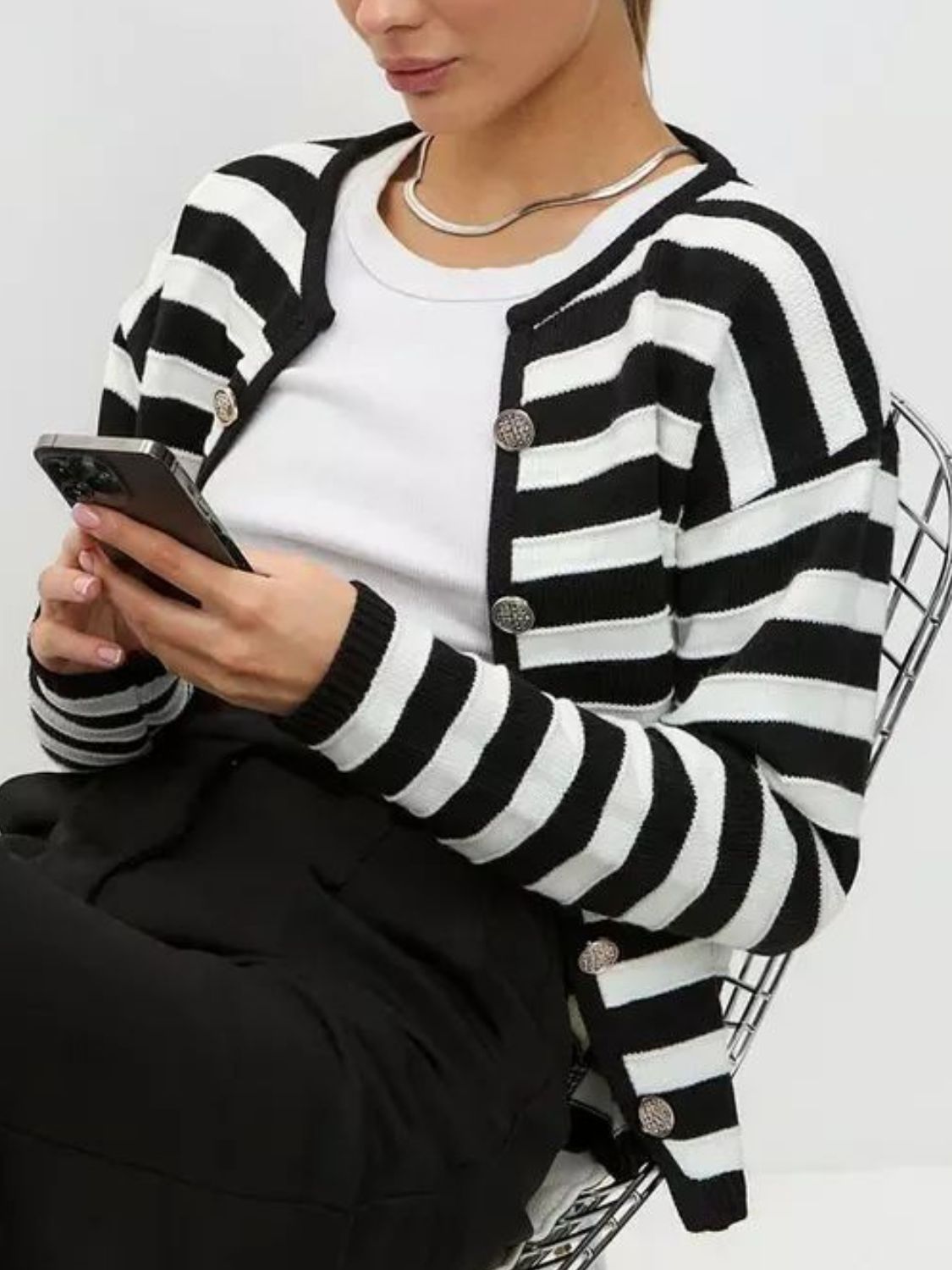 Black Striped Cardigan