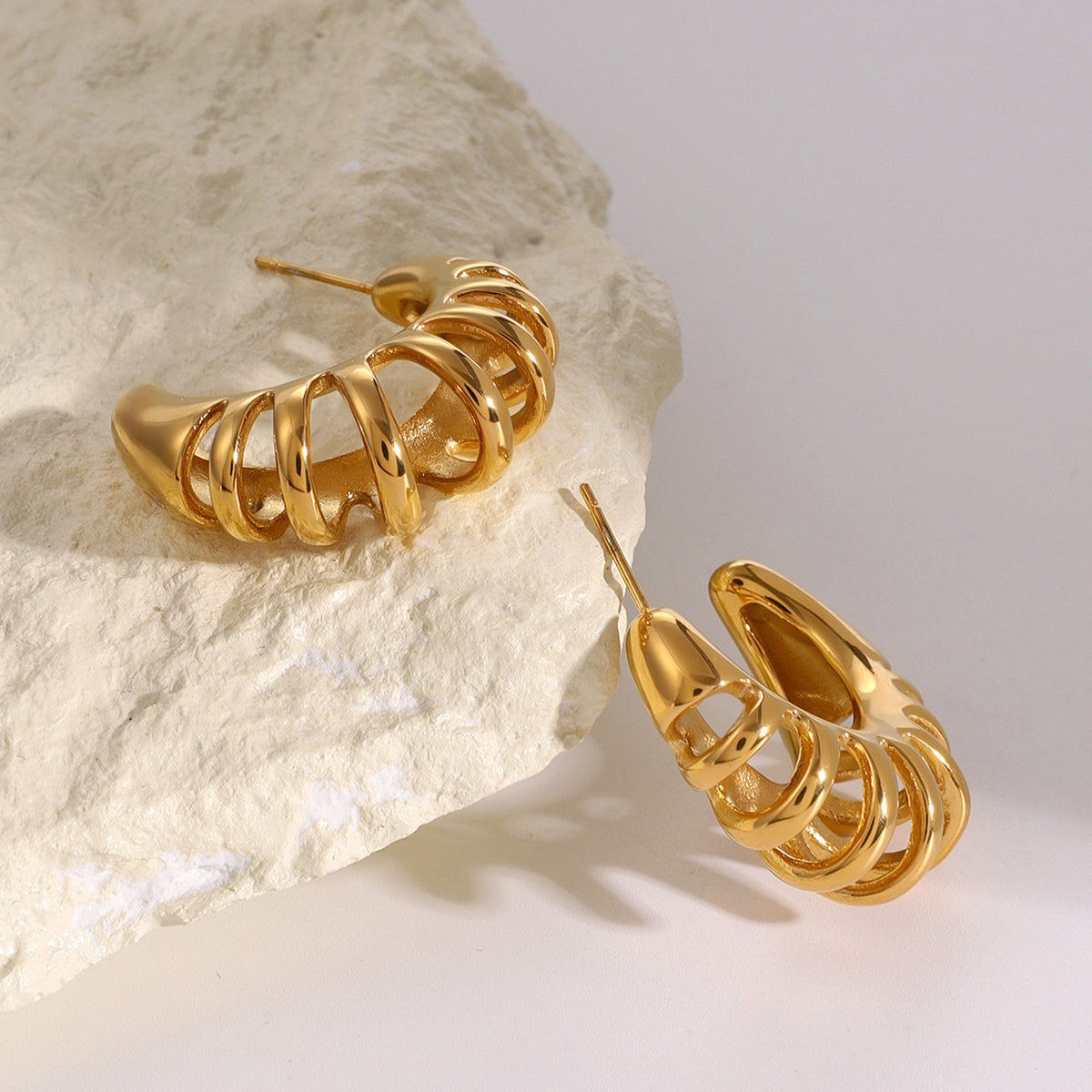 Gold Cutout C-Hoop Earrings