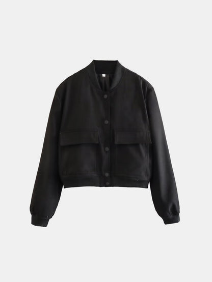 Pocketed Snap Down Baseball Collar Jacket