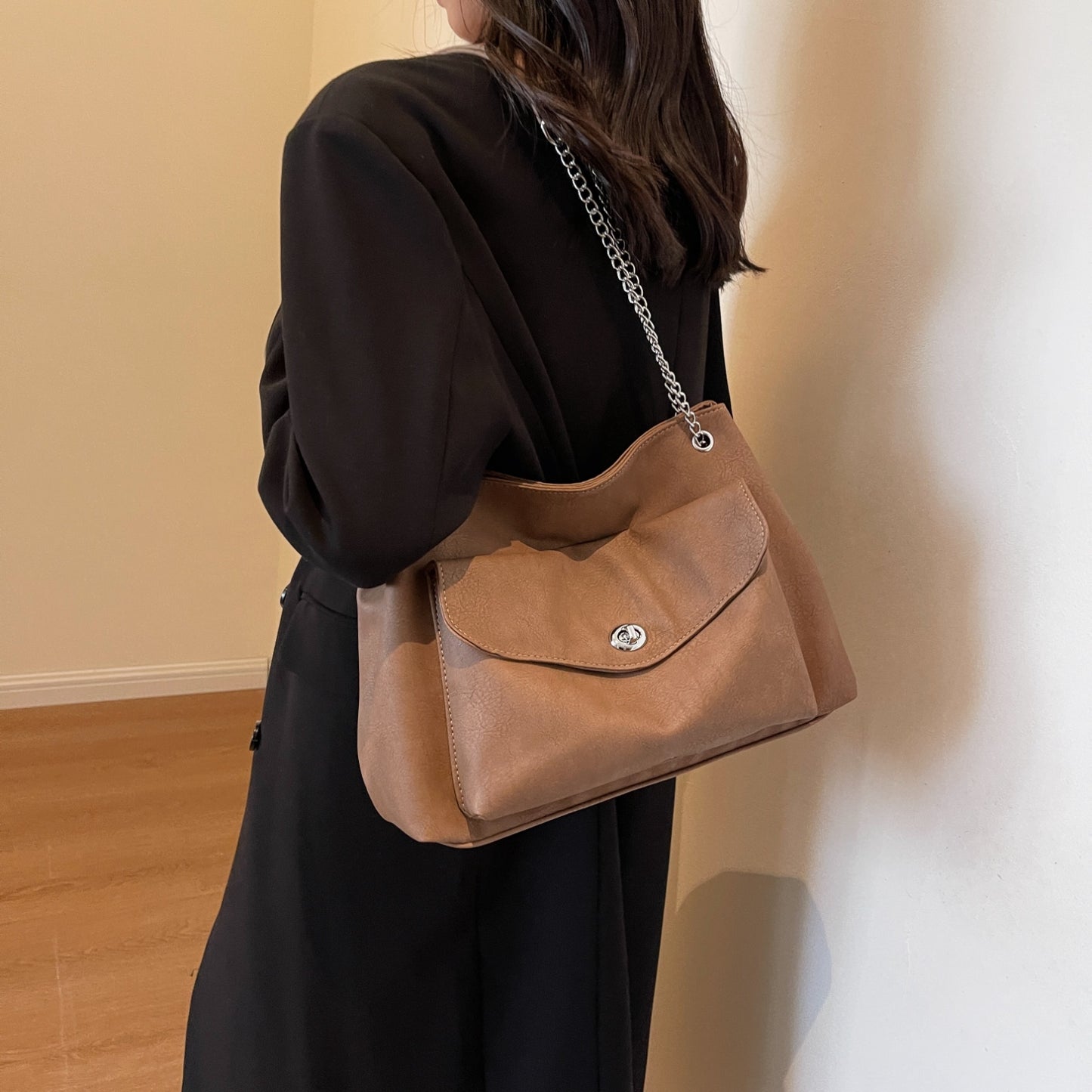 Leather Button Shoulder Bag