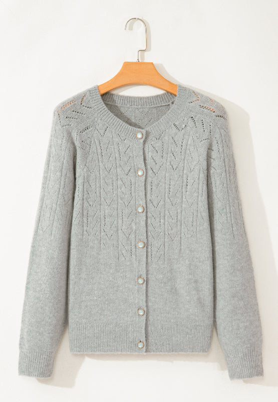 Openwork Pearl Buttons Cardigan