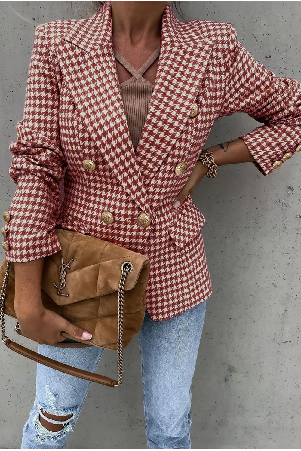 Red Houndstooth Blazer