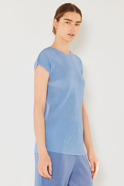 Blue Periwinkle Rib Pleated Cap Sleeve Top