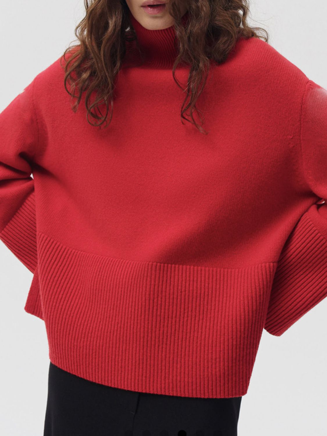 Side Slit Turtleneck Sweater