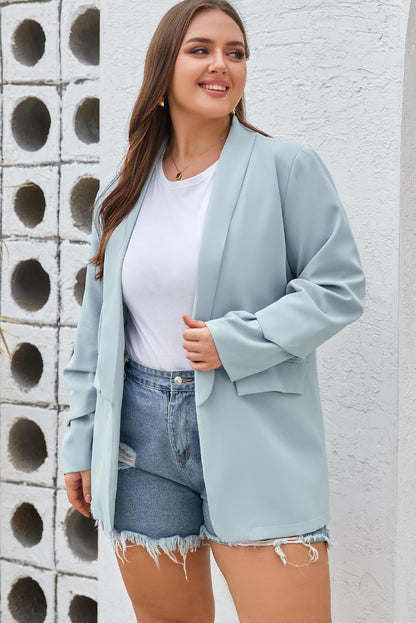 Blue Shawl Collar Long Sleeve Blazer