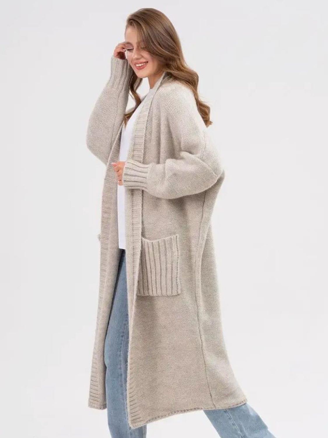 Pocketed Open Front Longline Cardigan