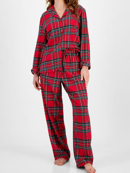 Plaid Collared Top and Pants Set