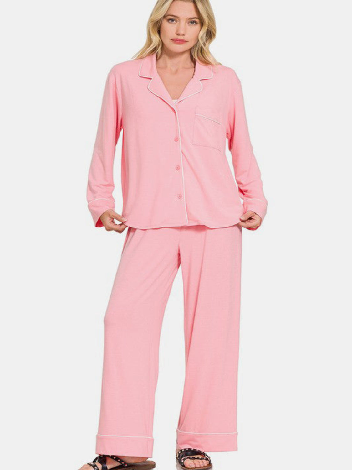 Pink Buttoned PJ Set