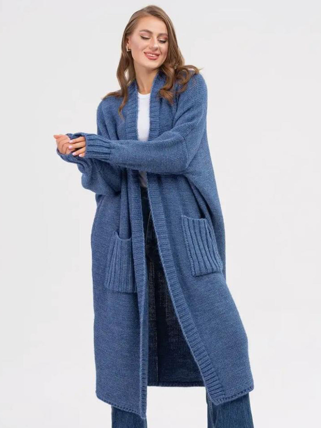 Pocketed Open Front Longline Cardigan