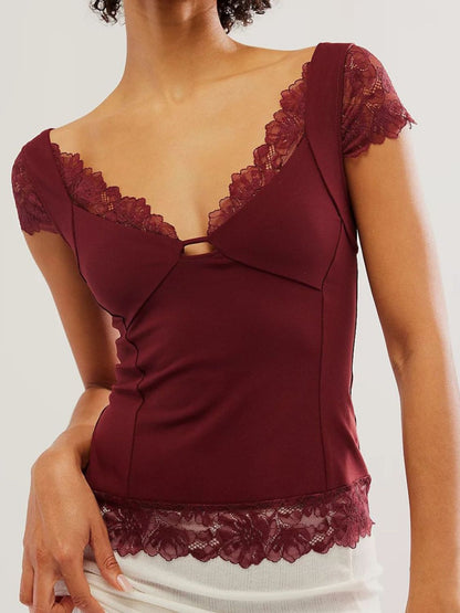 Lace Detail V-Neck Top