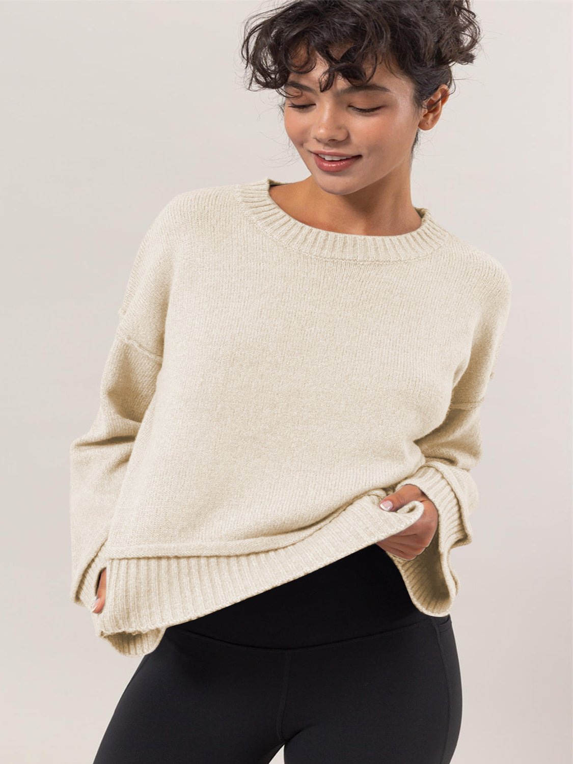 Cream Ribbed Sweater